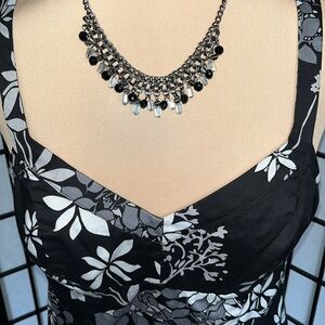 New York & Company Black, Grays, and Silvery White Empire Waist Summer Dress 10